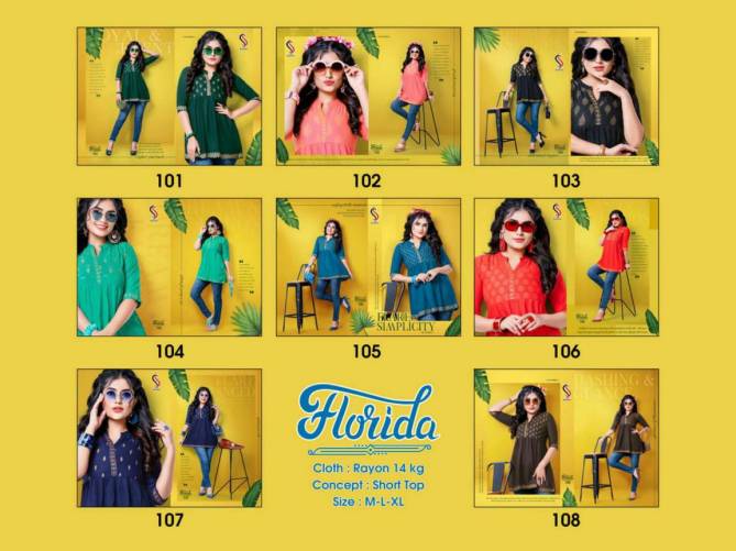 Ss Kurtis Florida Latest Fancy Designer Heavy Casual Wear Rayon Wester Stylish Ladies Top Collection
